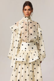 Rode Dot Printed Folds Long Sleeves Top And Skirt Two-Piece Set